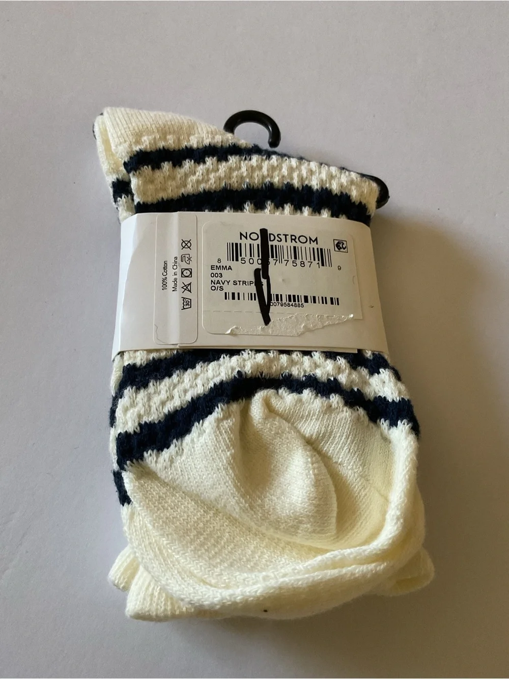 CASA CLARA WOMENS COTTON SOCKS NAVY STRIPE ON IVORY OS NWT